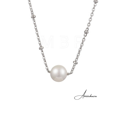 Colar com corrente prateada e pérola branca