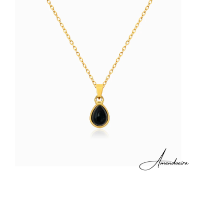 Colar dourado com pendente gota preto