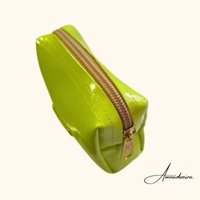Necessaire pequena verde-limão brilhante com fecho de correr dourado