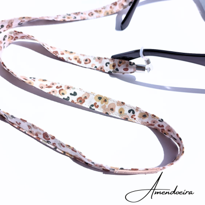 Cordão para óculos floral em tecido e armação preta