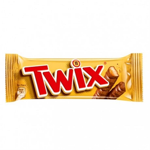 Chocolate Twix 50gr Barra de chocolate Twix embalada em papel dourado com logótipo vermelho