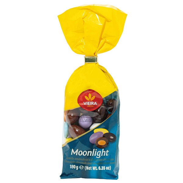 Amêndoas Sortidas Moonlight Paquete amarela e azul de chocolates Vieira Moonlight