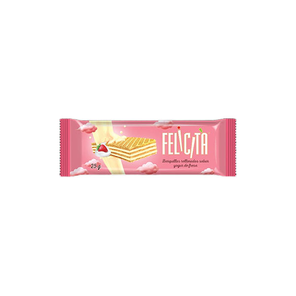 Waffers Iogurte de Morango Embalagem rosa de bolacha wafer Felicita sabor iogurte de morango