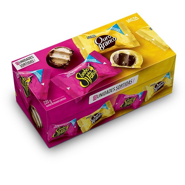Bombom Sonho de Valsa e Ouro Branco Pack de bombons sortidos Lacta com embalagens rosa e amarelo e 17 unidades