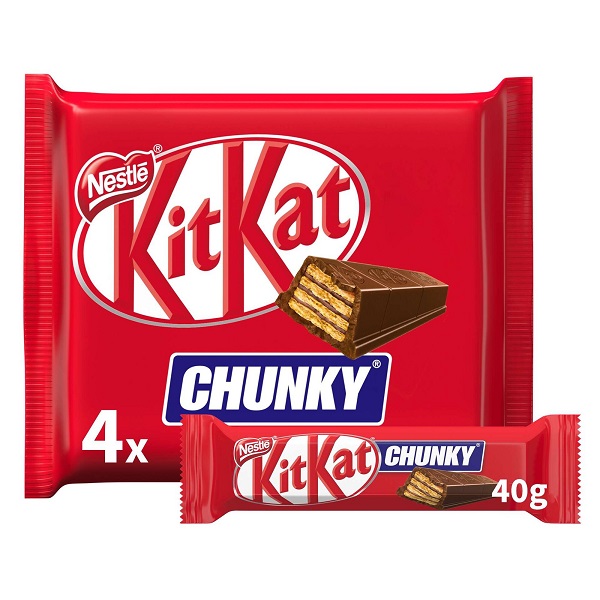 Kit Kat Chunky Pacote de bolachas KitKat Chunky com embalagem vermelha e imagem de pedaço de chocolate