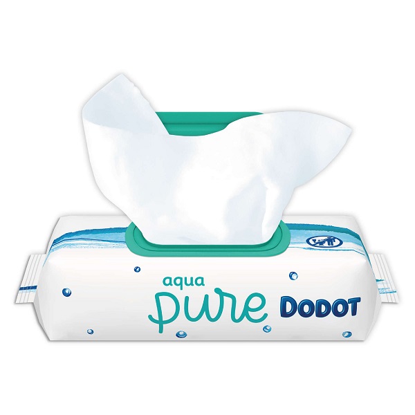 Toalhitas de Bebé Aqua Pure Pacote de lenços húmidos Dodot Aqua Pure branco com tampa verde