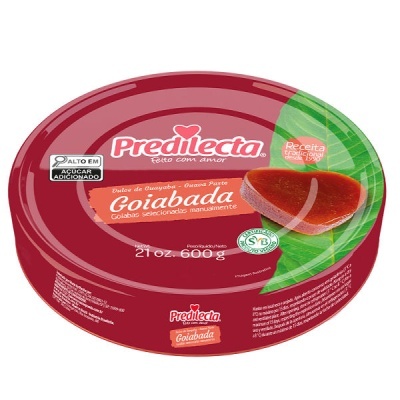 Embalagem redonda vermelha e verde de Goiabada Predilecta 600 g