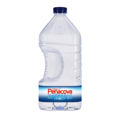 Garrafa de água mineral Penacova 3,1 litros em plástico transparente com rótulo azul