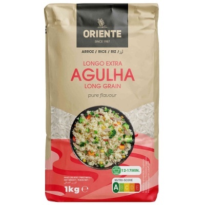 Pacote de arroz longo extra agulha 1 kg da marca Oriente