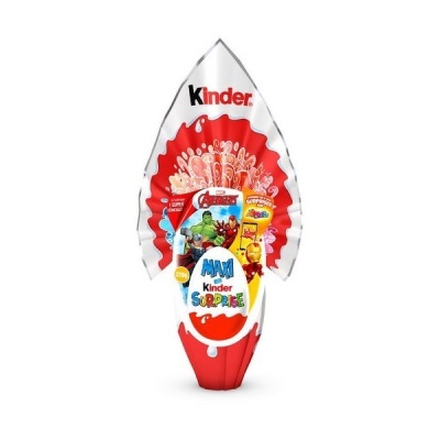 Ovo de Páscoa Maxi Kinder Surpresa com embalagem colorida e tema Avengers