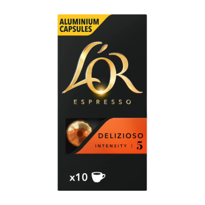 Caixa preta de cápsulas L'OR Delizioso para espresso, intensidade 5, 10 cápsulas