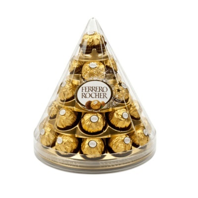 Caixa de bombons Ferrero Rocher em cone transparente