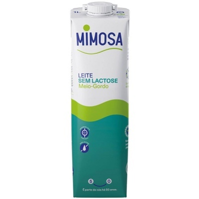 Embalagem de leite semi-gordo Mimosa sem lactose 1 litro