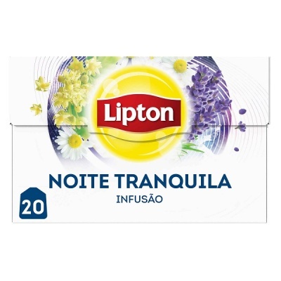 Embalagem branca de infusão Lipton Noite Tranquila com flores decorativas