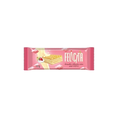Embalagem rosa de bolacha wafer Felicita sabor iogurte de morango