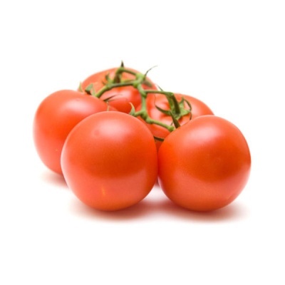 Ramo de cinco tomates vermelhos ligados por talo verde