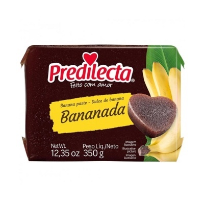 Pacote de Banada Predilecta com imagem de banana e pasta em forma de coração