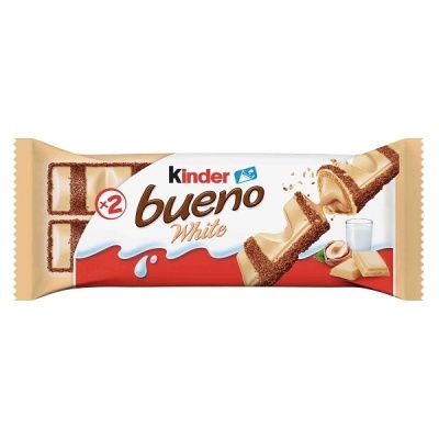 Barra de chocolate Kinder bueno White com embalagem branca e bege