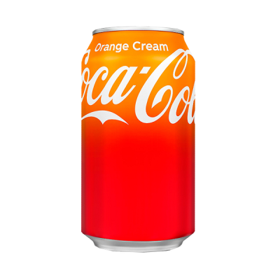 Lata de Coca-Cola Orange Cream em gradiente vermelho e laranja