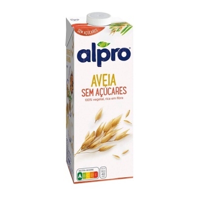 Embalagem da bebida vegetal Alpro aveia sem açúcares com espigas de aveia