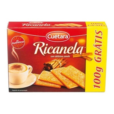 Pacote de bolachas Cuétara Ricana com canela e oferta de 100g grátis