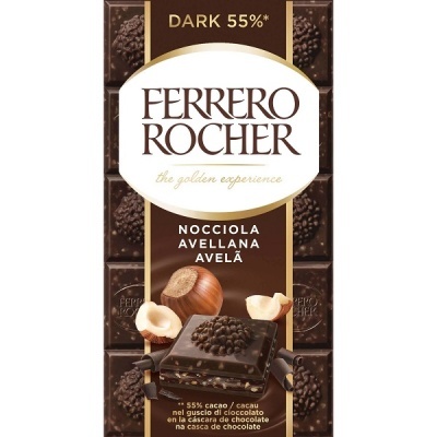 Embalagem de chocolate Ferrero Rocher escuro 55% cacau com avelãs