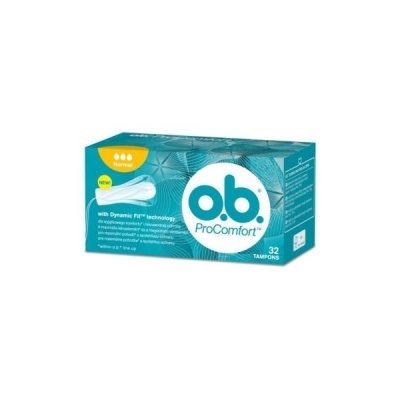Embalagem azul com 32 tampões o.b. ProComfort tamanho Normal