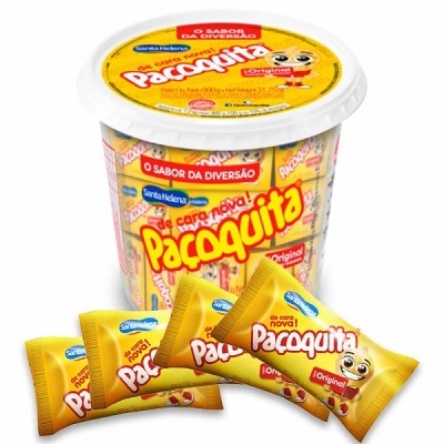 Embalagem de amendoim doce Paçoquita com vários pacotes individuais amarelos