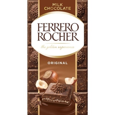 Barra de chocolate Ferrero Rocher com avelãs e textura crocante