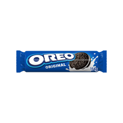 Pacote azul de bolachas Oreo Original com 154g e imagem do biscoito