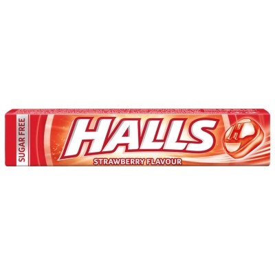 Pacote de pastilhas Halls sabor morango sem açúcar