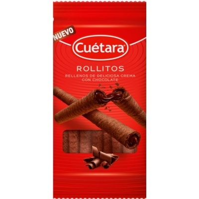 Embalagem vermelha de biscoitos rollitos de chocolate Cuétara