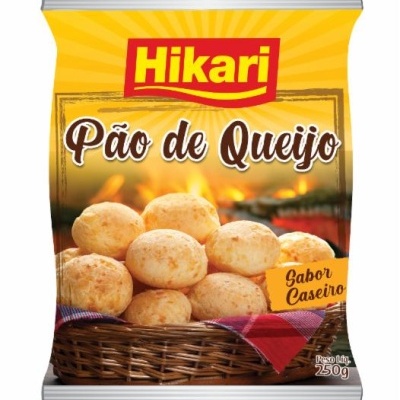 Embalagem de pão de queijo Hikari com descrição e imagem do produto