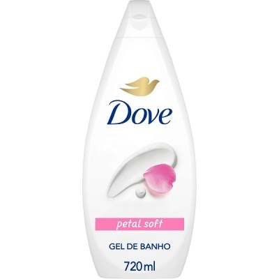Gel de banho Dove Petal Soft em embalagem branca com tampa
