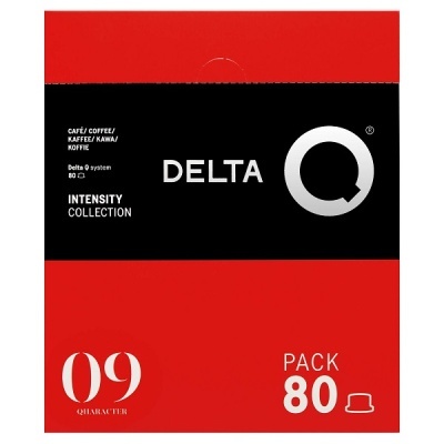 Embalagem de cápsulas de café Delta Q vermelha e preta com 80 unidades