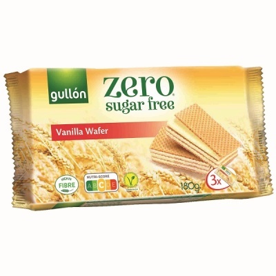 Embalagem de bolachas wafer de baunilha Gullón Zero Sugar Free