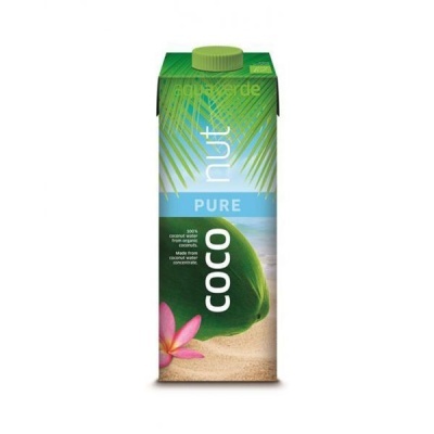 Pacote de bebida de coco em caixa tetra pak verde com tampa verde