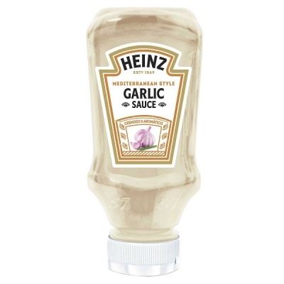 Frasco de molho de alho Heinz de estilo mediterrâneo com tampa branca