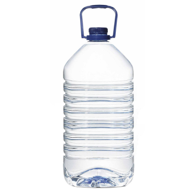 Garrafa grande de plástico transparente com tampa azul e alça