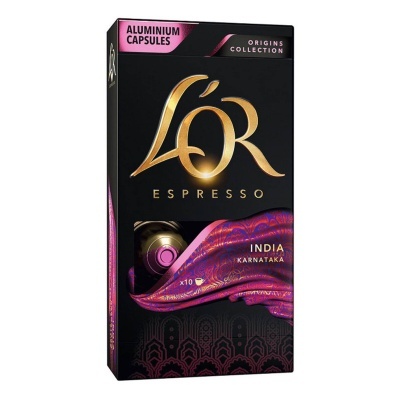 Embalagem preta de cápsulas de café expresso L'OR India Karnataka