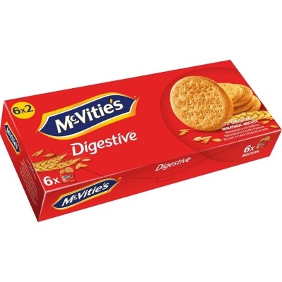 Pack McVitie's Digestive bolachas redondas douradas em embalagem vermelha