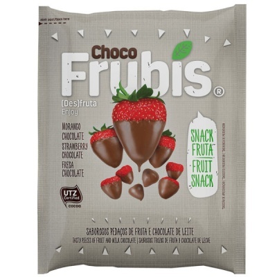 Embalagem de snack Choco Frubis com morangos cobertos de chocolate
