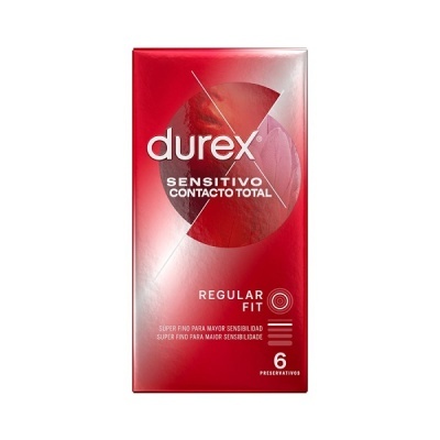 Embalagem vermelha de preservativos Durex Sensitivo Contacto Total