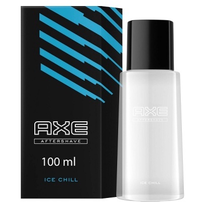 Aftershave AXE Ice Chill com embalagem preta e frasco branco opaco