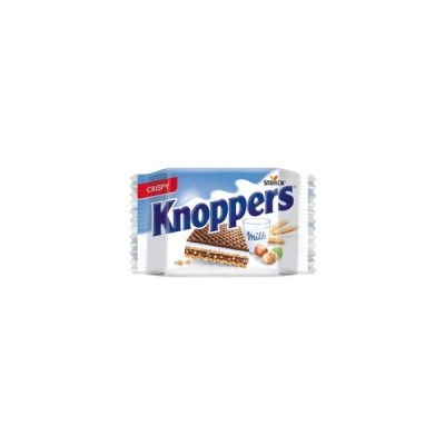 Embalagem de barrita chocolate Knoppers com camadas e texto visível