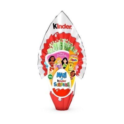 Ovo de chocolate Kinder Maxi Surprise com personagens Disney Princess na embalagem