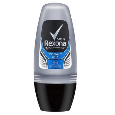 Desodorizante roll-on Rexona Men Motionsense Cobalt Dry em embalagem plástica cinza e preta