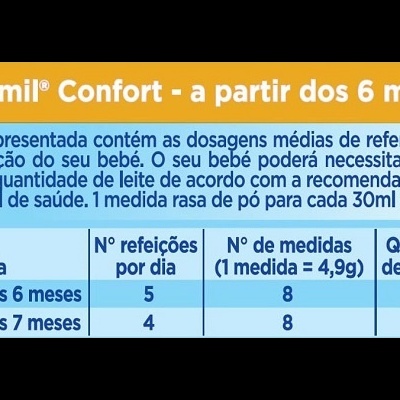 Tabela de dosagem de Aptamil Confort para bebé a partir dos 6 meses