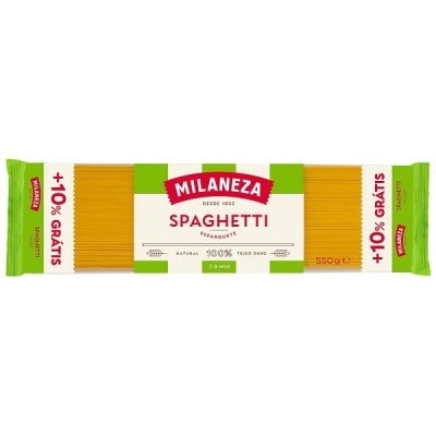 Pacote de esparguete Milaneza com 550g e 10% grátis