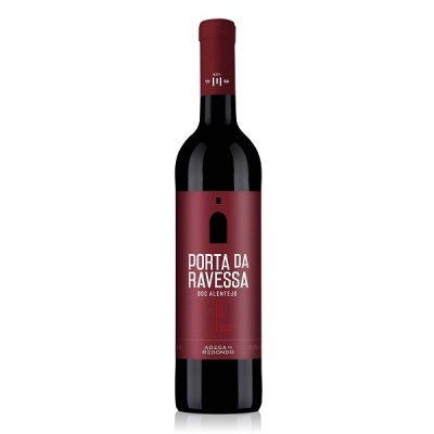Garrafa de vinho tinto Porta da Ravessa com rótulo vermelho e texto branco